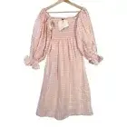 Sleeper Womens Atlanta Linen Blend Midi Pull over Dress Gingham Pink Size Small