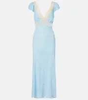 [Rixo] Rixo Iggy lace-trimmed polka-dot midi dress XXS blue
