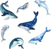 Giant 5 Sets Blue Whale Wall Decals and 2 Sets Jumping Blue Dolphin Wall Stickers Peel and Stick Wallpaper Wall Art Mural Decor for Kids Teens Bedroom Home Office Dorm Party Nursery