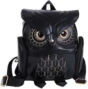 [WYSBAOSHU] Womens Owl Backpack Girl's Pu Leather Bag Mini Daypacks (Black)