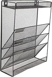 TEHAUX Magazine Display Stand Peg Card Hanging File Organizer Foldable Office Wine Rack Wire Chart Bookends Shoe Rack Cabinet Boxes Holder Letter Organizers Mesh Pocket Pen Top Iron Black