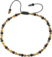 [Xfoxstal] Sparkly Black Agate/Tiger's Eye Beaded Anklet Protection Wealth Energy Faceted Beads Ankle Bracelets for Women Summer Beach Balance Foot Jewelry, Medium, Stone, tiger eye