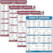 Palace Learning 4 Pack - Resistance Bands Workout Posters Volume 1, 2 & 3 + Warm Up Exercise Chart (Laminated, 18" x 24")