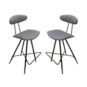 6IXTY Set of 2 - Rialto Scandinavian Fabric Bar Stool 65cm - Metal Frame - Grey