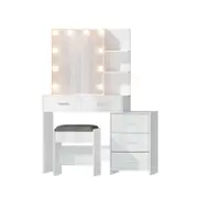 Artiss Dressing Table Set Stool 10 LED Bulbs White Dale