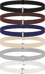 [SATINIOR] 6 Pcs No Show Invisible Women Flat Belts Buckle Stretch Elastic Belt for Jeans Pants Dresses