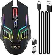 CHONCHOW Wireless Gaming Mouse for PC, RGB Backlit, 12 Light Modes, 2.4G Receiver/USB-C, Up to 3200 DPI, Rechargeable Wireless Computer Mice with 58inch Charge Cable for Laptop/Windows/PS4 Gamer-Black