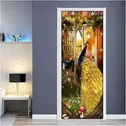 Door Stickers 2Pcs/Set 3D Creative Sticker Peacock Door Wall Sticker DIY Mural Home Decor Poster PVC (Size : 95x215cm)