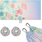 Blue Pink Flowers in Summer Camping Hammock with Hanging Rope Hanging Hammock for Outside Beach Patio Garden