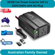 300W Car Power Inverter 12V to 230V/240V with AU Plug, Dual USB & USB-C Adapter