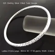 Bangle Real 925 Sterling Silver Filled Twist Bracelet Ladies 2X Large Sz 80mm