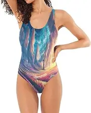 [Joisal] Tulip Sunset Purple One Piece Swimsuits for Women, Tulip Sunset Purple, Large