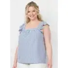 LC Lauren Conrad Ruffle Cross-Back Swing Top Blue/White Stripe Plus 2X NWT*