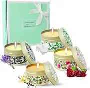 LA BELLEFÉE Scented Candles Rose, Vanilla, Lavender, Jasmine Gift Set Travel Tin Gift Pack for Christmas, Weddings, Parties and Home Decor 4 Packs Gift