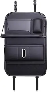 Car Back Seat Organizer, Backseat Protector, Leather Tablet Holder, Foldable Food Tray, Kick Mats, Tissue Box, Storage Bag, Ideal for Travel Accessories and Rear Seat Organization