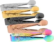 GLEAVI 5pcs Stainless Steel Pattern Mini Tongs Stainless Steel Tea Ice Cube Sugar Cube Tongs for Serving Appetizers Desserts and Bread