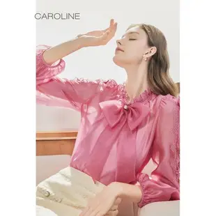 CAROLINE秋冬紫色仙女襯衫蝴蝶結