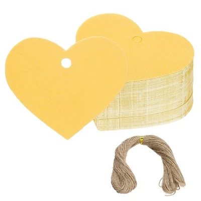 200Pcs Gift Tags with String Heart Shaped Blank Paper Tags Yellow