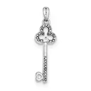 Sterling Silver Rhodium Diamond Skeleton Key Pendant