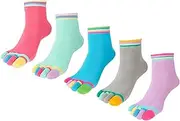 [UILYNIU] 5 Pairs Womens Pilates Five Finger Toe Yoga Sport Cotton Lining Five Finger Running Socks Athletic Running Socks Size 5-8