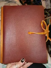 Ted Gilmer pebbled Leather Journal Wood Spine 3-ring binder 5.5x8.5 parchment