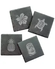 Susquehanna Glass Set of 4 Hawaiian Icons Assortment Slate Coasters