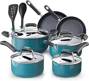 [Cook N Home] Pots and Pans Nonstick Cookware Set 12-Piece, Kitchen Cooking Set with Frying Pans and Saucepans, Induction Compatible, Turquoise