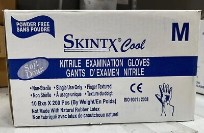 Skintx Cool Blue Nitrile Exam Powder Free Gloves, 10 boxes, 200 per box - Medium