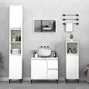 Freestanding Tall Bathroom Cabinet with 2 Doors and 6 Compartments, Narrow Storage Organizer Unit for Bathroom Living Room Entryway Kitchen, 30 x 30 x 190 cm, Engineered Wood + Metal