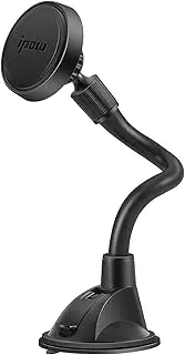 IPOW Long Arm Universal Magnetic Cradle Windshield Dashboard Cell Phone Mount Holder with 4 Metal Plates, Soft Firm Goose Arm and Enhanced Suction Cup