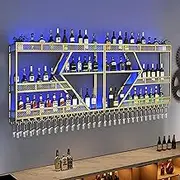 Metal Wine Bottle and Glass Rack Wall Mounted Bar Unit with Floating Shelves Ideal for Bar Living Room and Restaurant Decor