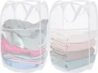 2 Pack Mesh Pop Up Laundry Baskets Collapsible Hampers Foldable Clothes Storage