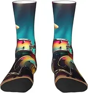 [JEJEA] Cool Drums Set print Socks For Men and Women Men's Moisture Control Crew Socks Gifts For Golf, Hunting, Camping