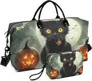 [ZRYSMY] Duffel Bag for Traveling, Cat Black Halloween Travel Bag Gym Bag, with Multiple Interior Pockets Shoulder Weekender Bag for Women Men with Toiletry Bag 20.5L x 1.9W x 13.8H, Multi-Colored, one