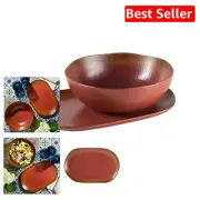 Artisan Crafted Stoneware Bowl & Platter Set - Nature-Friendly Dining in Paprika