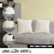 SOGA 2X 45cm Throw Pillow White Chenille Textured with Tassels Stylish
