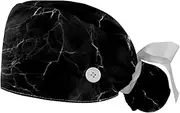 [YTYVAGT] 2-Pc,Gourd-Shaped Working Cap,Fisherman Hat with Buttons and Cotton Sweatband,Black Marble Pattern Print