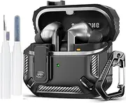 Compatible with Samsung Galaxy Buds 3 Pro Case/Bud 3 Cover Secure Lock Clip for Men, Full Body Shockproof Military Shell Hard Case for Galaxy Buds Pro 3/ Bud 3 Protective Armor Skin Cleaning Pen Kit