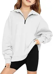 [Bingerlily] Girls Half Zip Oversize Sweatshirts Long Sleeve Quarter Zip Casual Pullovers Tops
