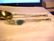Elegant GOLD COLOR TABLE WEAR , LARGE SALAD SERVER SET, SPOON ANND FORK