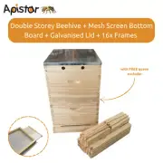 8 Frame Double Beehive Kit 16x Frames Mesh Screen Bottom Board Timber Bee Hive