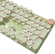 EWEADN Typewriter Style Mechanical Gaming Keyboard White LED Backlit 104-Key NKRO Pink Switches Retro Round Keycaps Golden Ring Volume Knob Metal Panel Wired USB-C Detachable Cable, Green