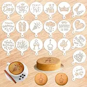 20 Pieces Birthday Cookie Stencils, Coffee Stencils for Latte Art, Reusable Cake Stencil Templates, DIY Stencil Painting Molds for Cookies Baking Dessert Chocolate Cappuccino