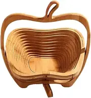 Fruit Basket Bamboo Folding Collapsible Fruit Basket Countertop Vegetable Holder Fruit Bowl Stand Kitchen Home Decor for Bread Snacks Households Items Storage (Khaki)