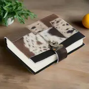 Handmade Cowhide Leather Journal - Animal Print Notebook with Clasp