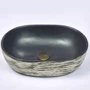 475*340*130mm Black Interior Porcelain Oval Above Counter Art Basin