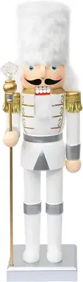 14" Christmas Decorative Nutcracker Figures, Handmade Wooden Soldier in White Un