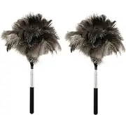 DJAPWPX Extendable Ostrich Feather Duster with Nonslip Handle, Retractable Feather Duster for Cleaning Ceiling Fan Pendant Lamp High Ceiling Blinds Furniture (2)