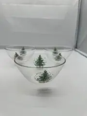 Set of 3 Nikko CHRISTMAS TIME Glassware Salad Bowl Happy Holidays Clear New NOS