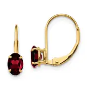 14k Yellow Gold 6x4mm Oval Garnet Leverback Earrings